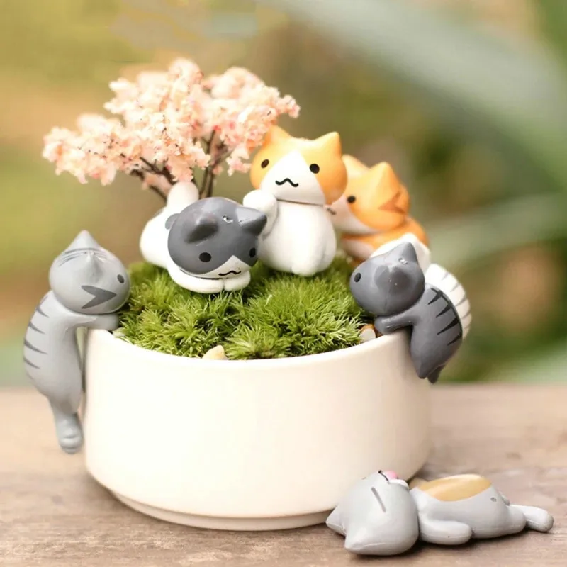Bonsai Garden Gift - 6개 세트 만화 행운의 고양이 홈