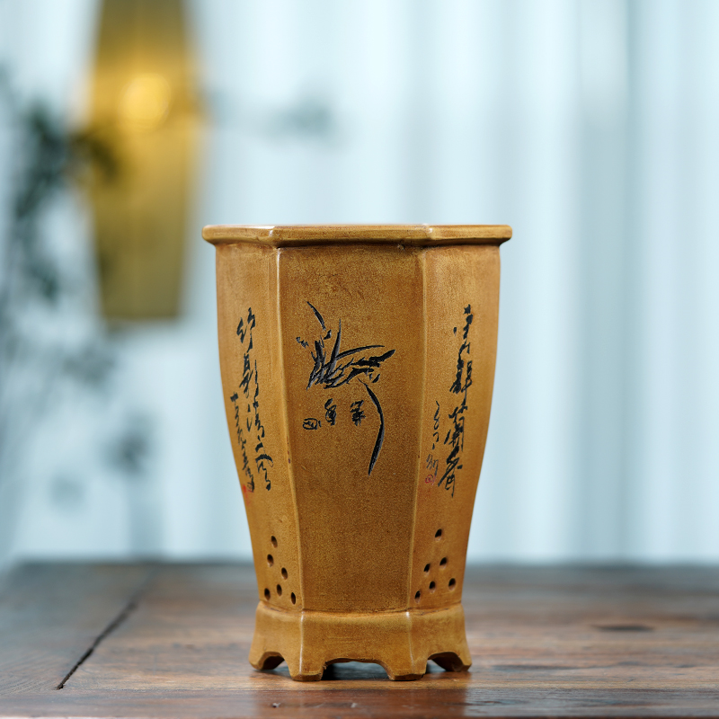 Bonsai Garden China - 세라믹 육각 분재 냄비, 꽃병, 중국